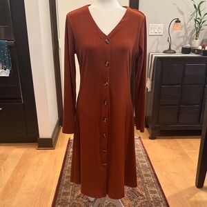 Elegant Long Sleeve Button-Down Dress in Rich Brown
